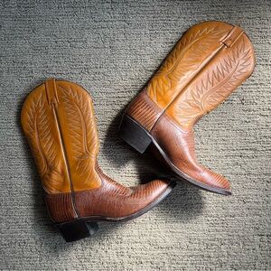 Brown Alligator Print Leather Cowboy Boots